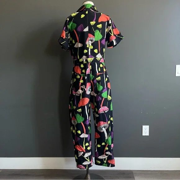 Farm Rio Mushroom Print Jumpsuit Avant Garde Artsy Eclectic Maximalist Boho - Picture 7 of 13